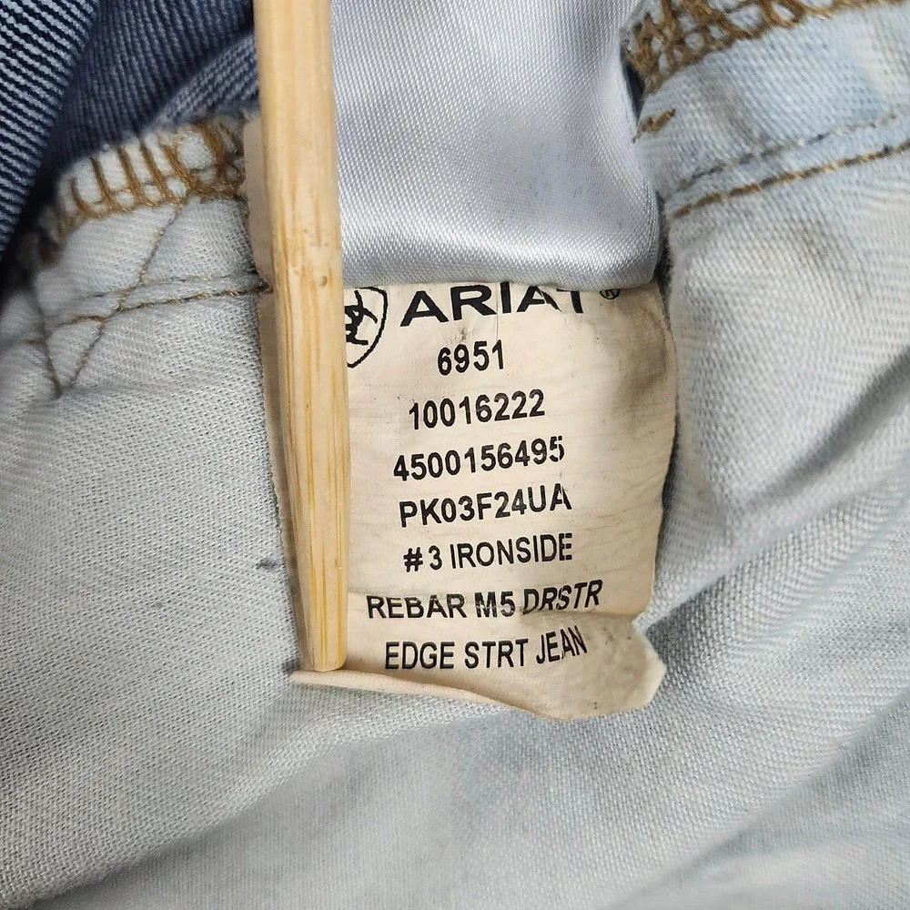 Ariat Rebar M5 Mens 34x32 (Fits 33x31) Ironside Straight Leg Stackable Denim